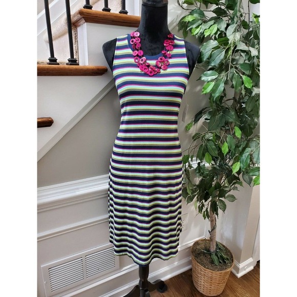 Time and Tru Women's Multicolor Rayon Round Neck Sleeveless Knee Length Dress M - Picture 1 of 12